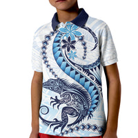Blue Maori Tuatara Kid Polo Shirt Luxury Pastel Pattern LT01 Kid Blue - Polynesian Pride