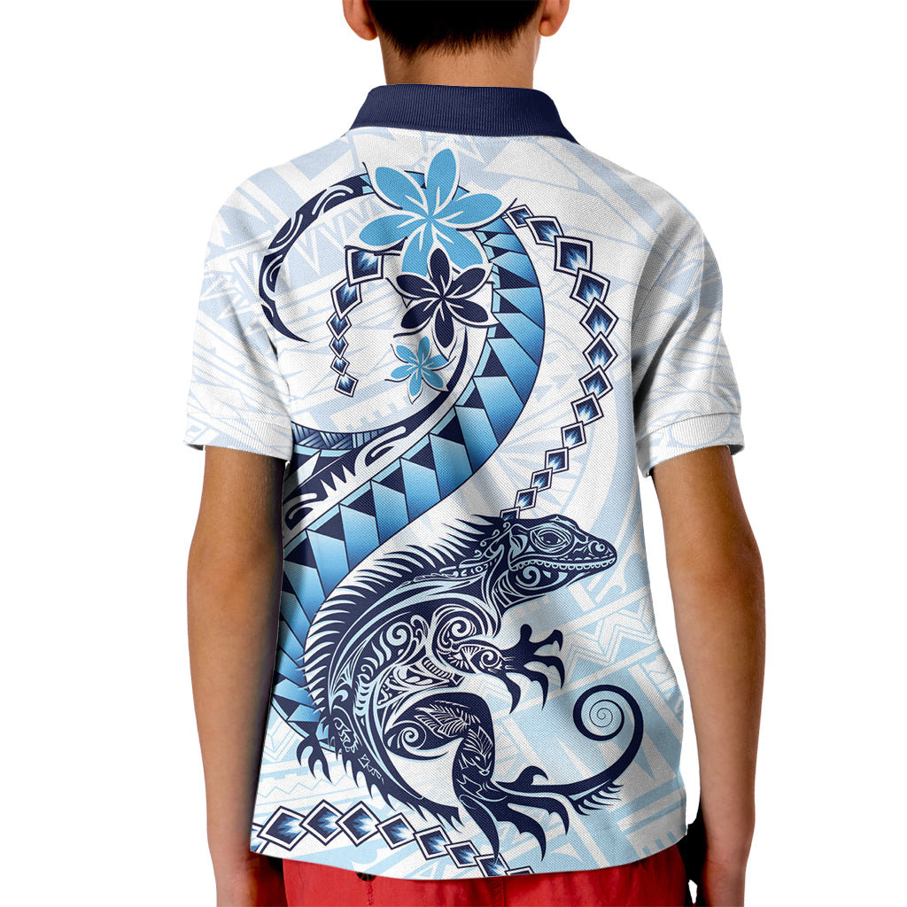 Blue Maori Tuatara Kid Polo Shirt Luxury Pastel Pattern LT01 - Polynesian Pride