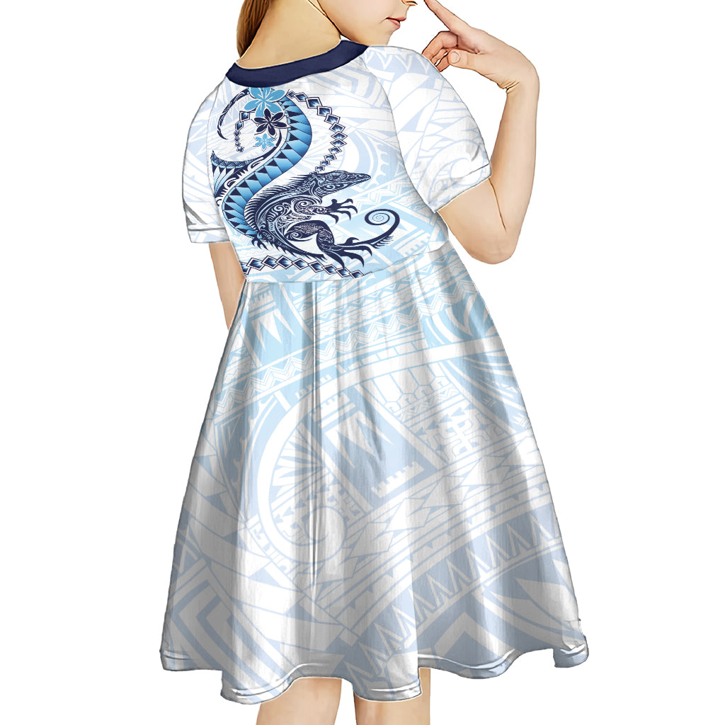 Blue Maori Tuatara Kid Short Sleeve Dress Luxury Pastel Pattern LT01 - Polynesian Pride