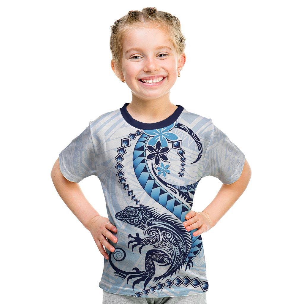 Blue Maori Tuatara Kid T Shirt Luxury Pastel Pattern LT01 Blue - Polynesian Pride
