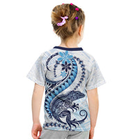 Blue Maori Tuatara Kid T Shirt Luxury Pastel Pattern LT01 - Polynesian Pride