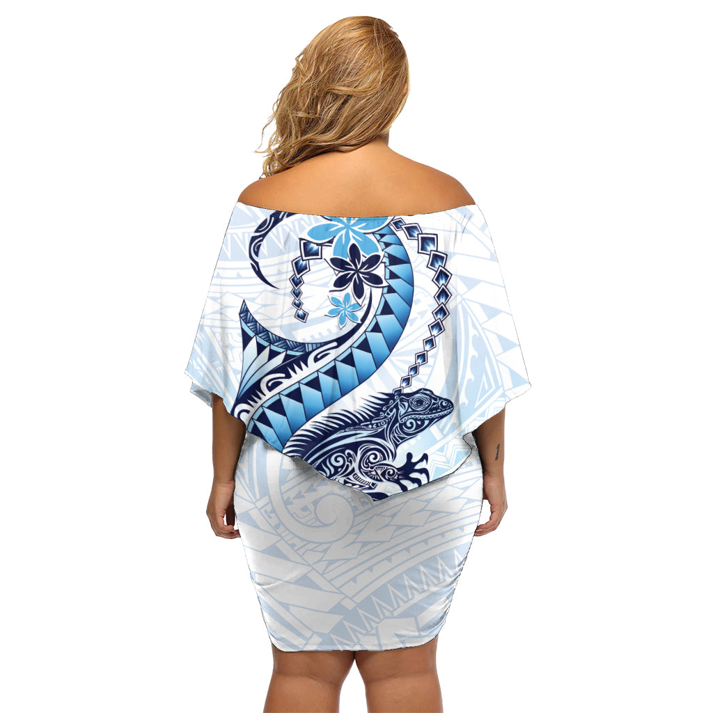 Blue Maori Tuatara Off Shoulder Short Dress Luxury Pastel Pattern