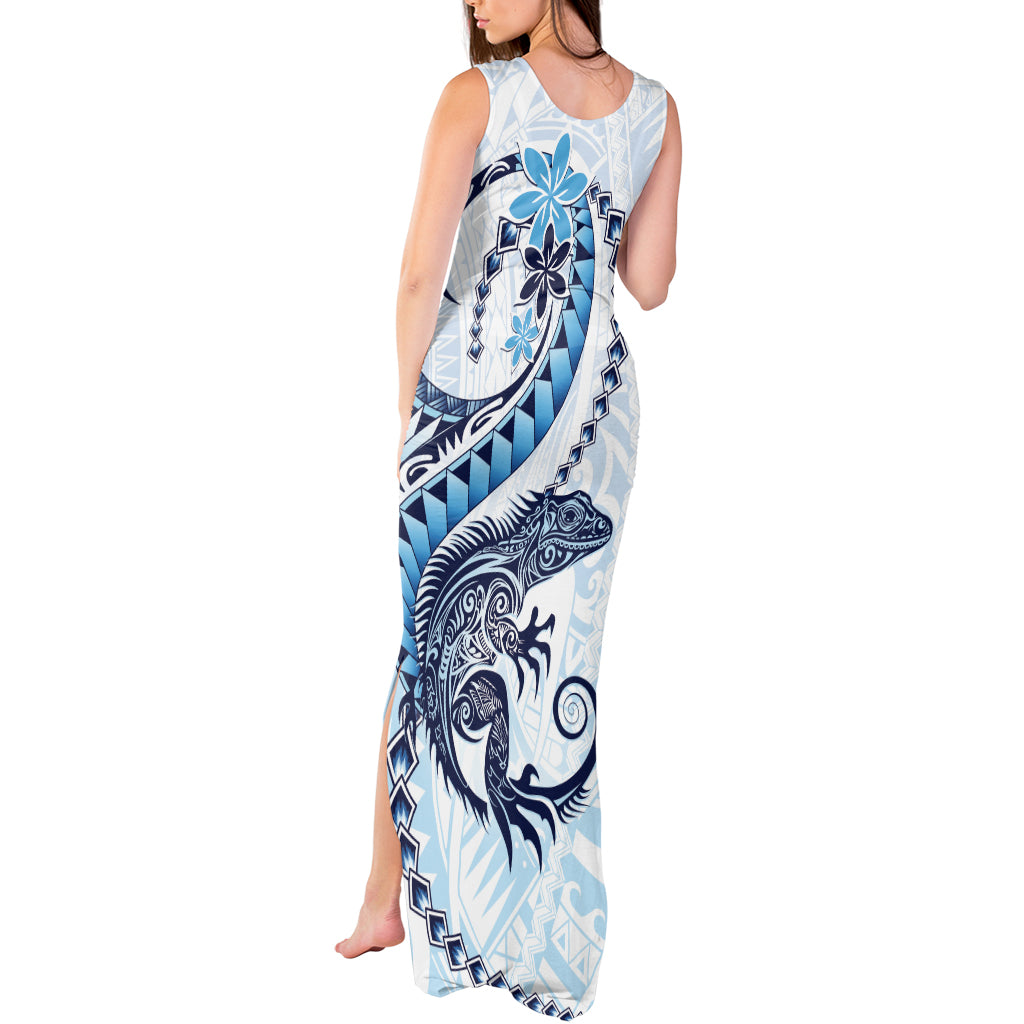 Blue Maori Tuatara Tank Maxi Dress Luxury Pastel Pattern