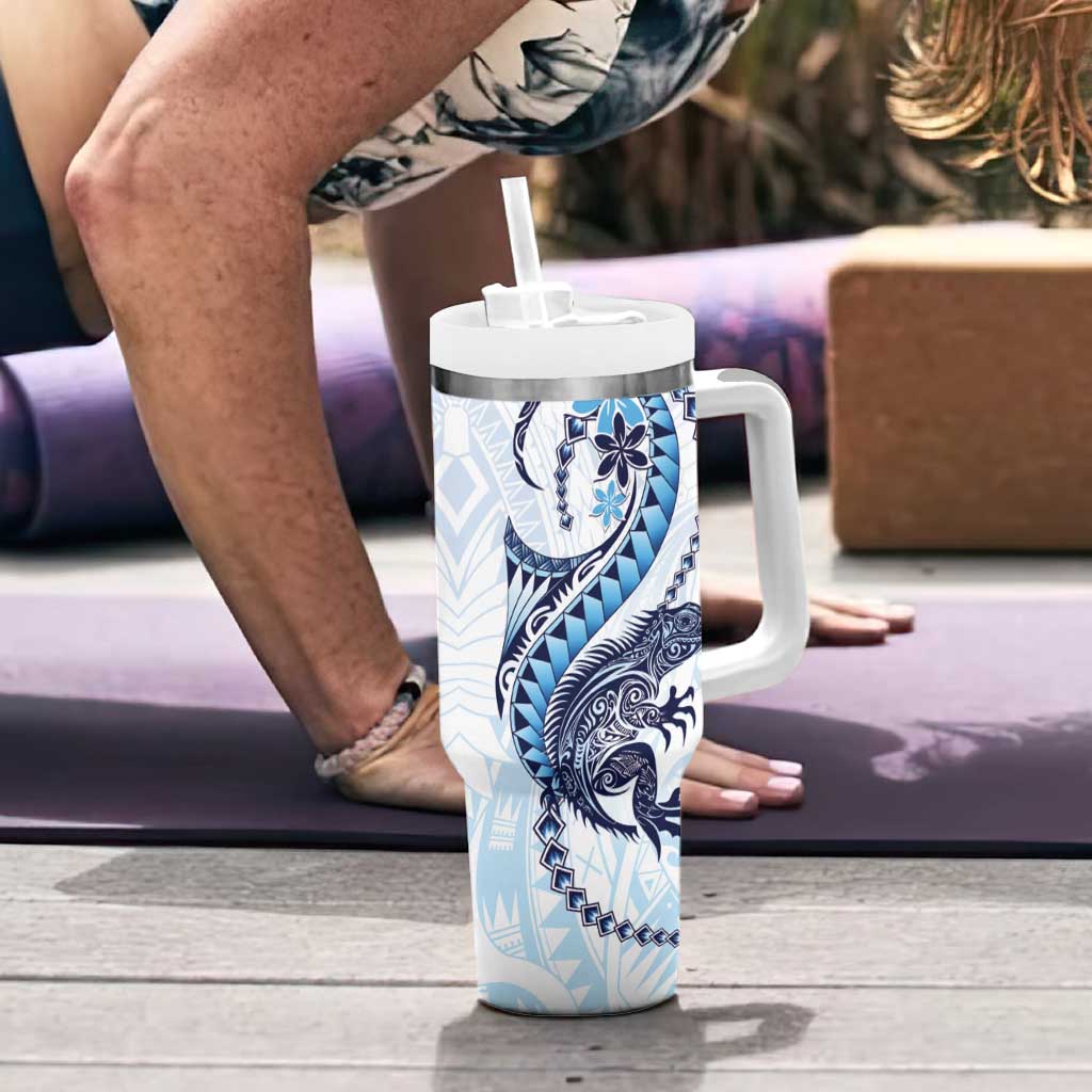 Blue Maori Tuatara Tumbler With Handle Luxury Pastel Pattern