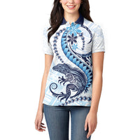 Blue Maori Tuatara Women Polo Shirt Luxury Pastel Pattern