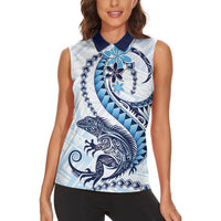 Blue Maori Tuatara Women Sleeveless Polo Shirt Luxury Pastel Pattern