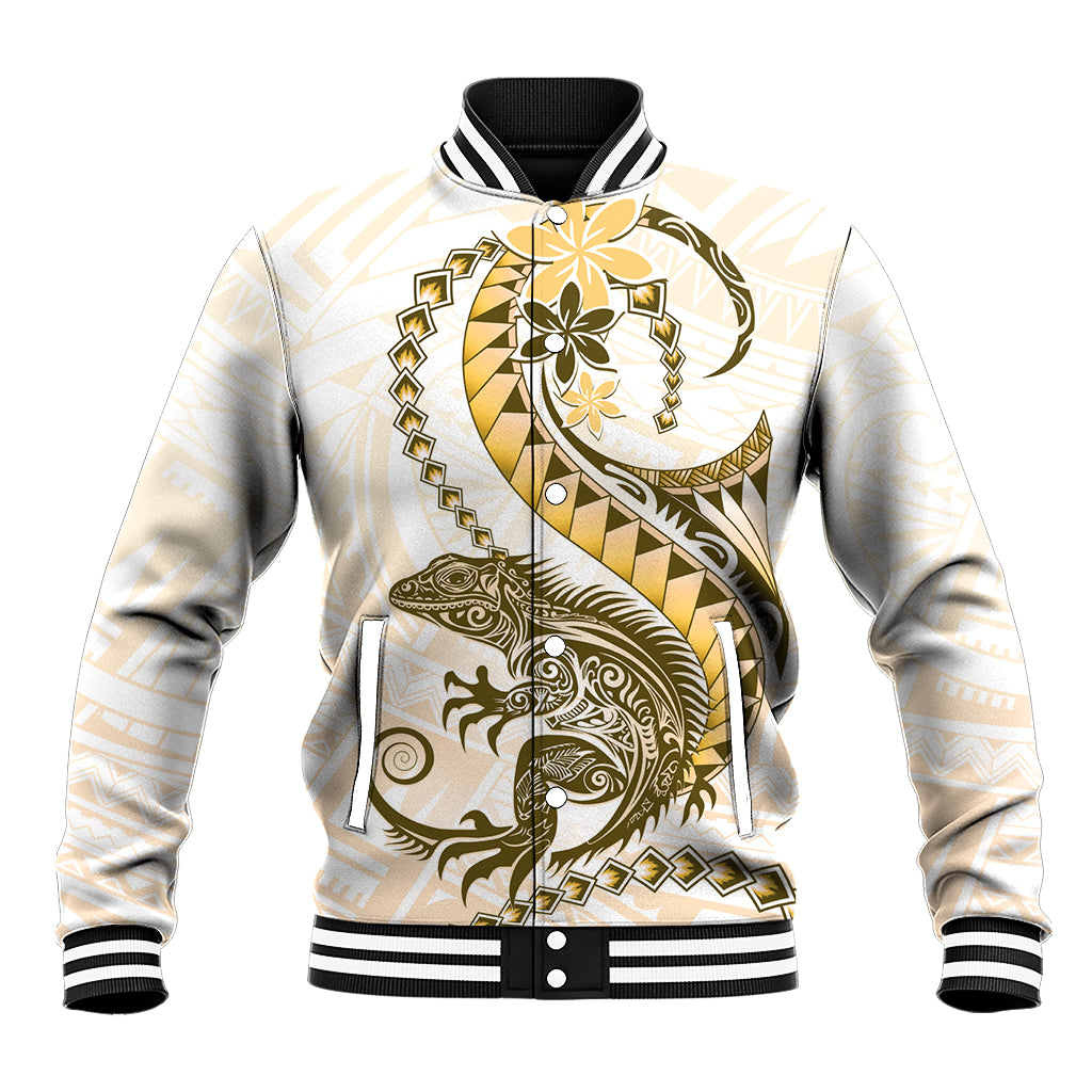 Gold Maori Tuatara Baseball Jacket Luxury Pastel Pattern LT01 Unisex Gold - Polynesian Pride