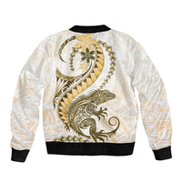 Gold Maori Tuatara Bomber Jacket Luxury Pastel Pattern