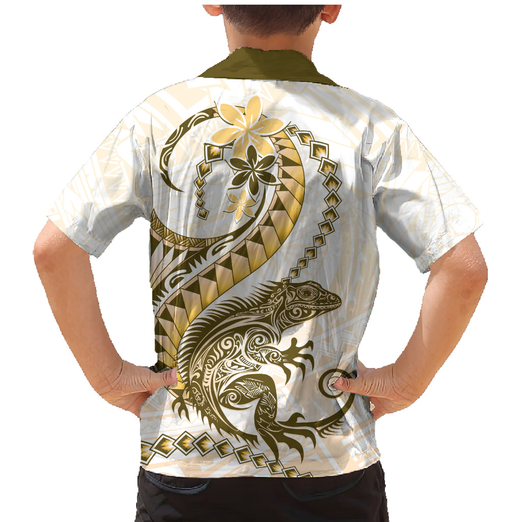 Gold Maori Tuatara Family Matching Mermaid Dress and Hawaiian Shirt Luxury Pastel Pattern LT01 - Polynesian Pride