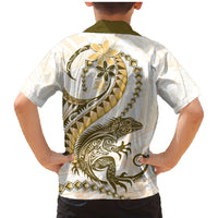 Gold Maori Tuatara Family Matching Mermaid Dress and Hawaiian Shirt Luxury Pastel Pattern LT01 - Polynesian Pride