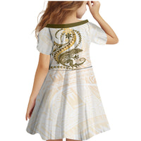 Gold Maori Tuatara Family Matching Mermaid Dress and Hawaiian Shirt Luxury Pastel Pattern LT01 - Polynesian Pride