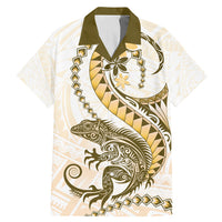 Gold Maori Tuatara Family Matching Mermaid Dress and Hawaiian Shirt Luxury Pastel Pattern LT01 Dad's Shirt - Short Sleeve Gold - Polynesian Pride