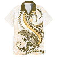 Gold Maori Tuatara Family Matching Off Shoulder Maxi Dress and Hawaiian Shirt Luxury Pastel Pattern LT01 Dad's Shirt - Short Sleeve Gold - Polynesian Pride