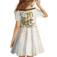 Gold Maori Tuatara Family Matching Off Shoulder Short Dress and Hawaiian Shirt Luxury Pastel Pattern LT01 - Polynesian Pride