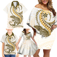 Gold Maori Tuatara Family Matching Off Shoulder Short Dress and Hawaiian Shirt Luxury Pastel Pattern LT01 - Polynesian Pride