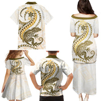 Gold Maori Tuatara Family Matching Puletasi and Hawaiian Shirt Luxury Pastel Pattern LT01 - Polynesian Pride