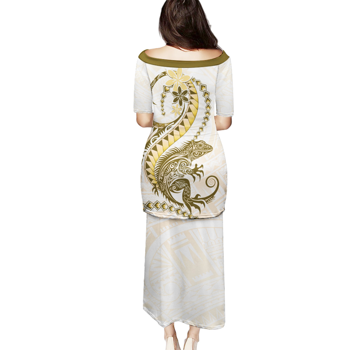 Gold Maori Tuatara Family Matching Puletasi and Hawaiian Shirt Luxury Pastel Pattern LT01 - Polynesian Pride