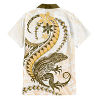 Gold Maori Tuatara Family Matching Short Sleeve Bodycon Dress and Hawaiian Shirt Luxury Pastel Pattern LT01 - Polynesian Pride