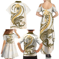 Gold Maori Tuatara Family Matching Summer Maxi Dress and Hawaiian Shirt Luxury Pastel Pattern LT01 - Polynesian Pride