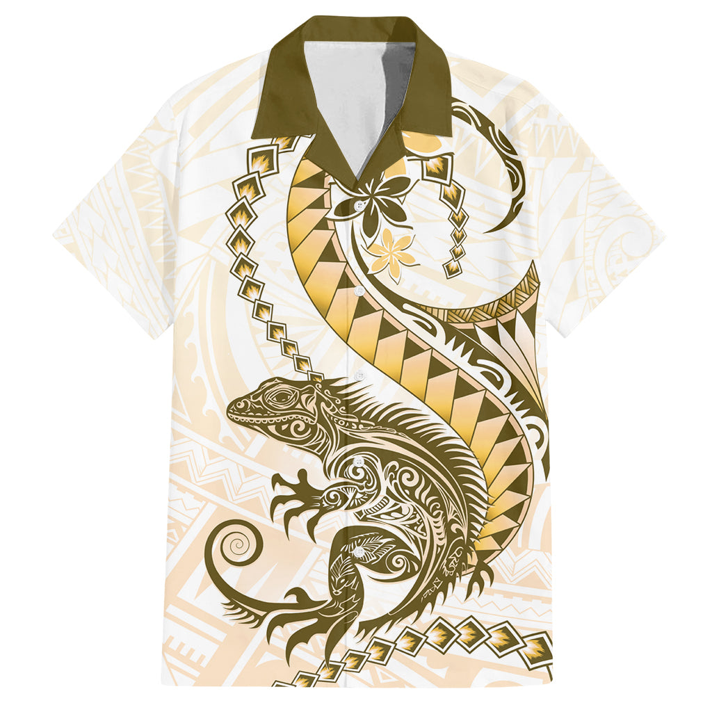 Gold Maori Tuatara Family Matching Summer Maxi Dress and Hawaiian Shirt Luxury Pastel Pattern LT01 Dad's Shirt - Short Sleeve Gold - Polynesian Pride