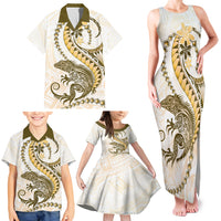 Gold Maori Tuatara Family Matching Tank Maxi Dress and Hawaiian Shirt Luxury Pastel Pattern LT01 - Polynesian Pride