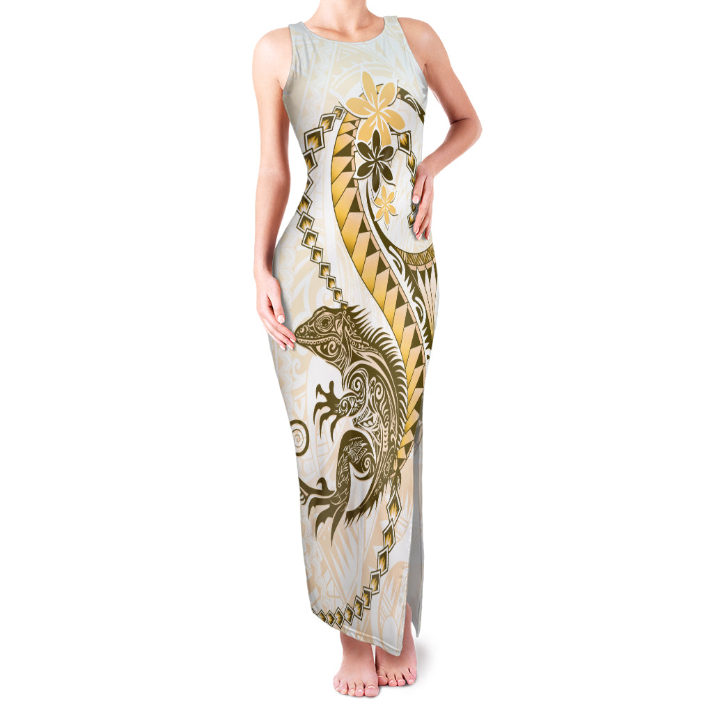 Gold Maori Tuatara Family Matching Tank Maxi Dress and Hawaiian Shirt Luxury Pastel Pattern LT01 Mom's Dress Gold - Polynesian Pride