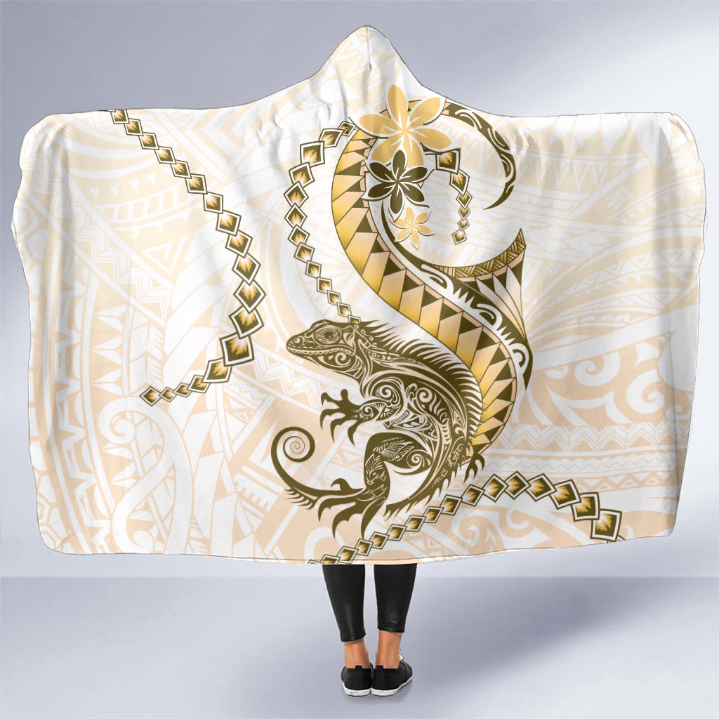Gold Maori Tuatara Hooded Blanket Luxury Pastel Pattern