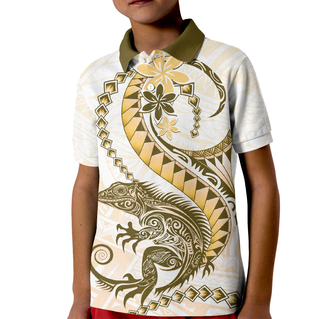 Gold Maori Tuatara Kid Polo Shirt Luxury Pastel Pattern LT01 Kid Gold - Polynesian Pride