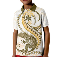 Gold Maori Tuatara Kid Polo Shirt Luxury Pastel Pattern LT01 Kid Gold - Polynesian Pride