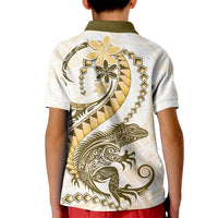 Gold Maori Tuatara Kid Polo Shirt Luxury Pastel Pattern LT01 - Polynesian Pride