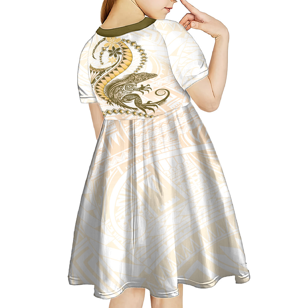 Gold Maori Tuatara Kid Short Sleeve Dress Luxury Pastel Pattern LT01 - Polynesian Pride