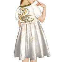 Gold Maori Tuatara Kid Short Sleeve Dress Luxury Pastel Pattern LT01 - Polynesian Pride