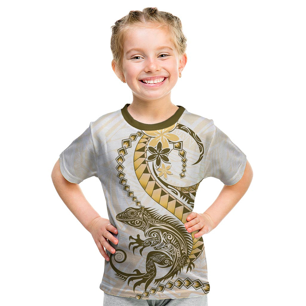 Gold Maori Tuatara Kid T Shirt Luxury Pastel Pattern LT01 Gold - Polynesian Pride