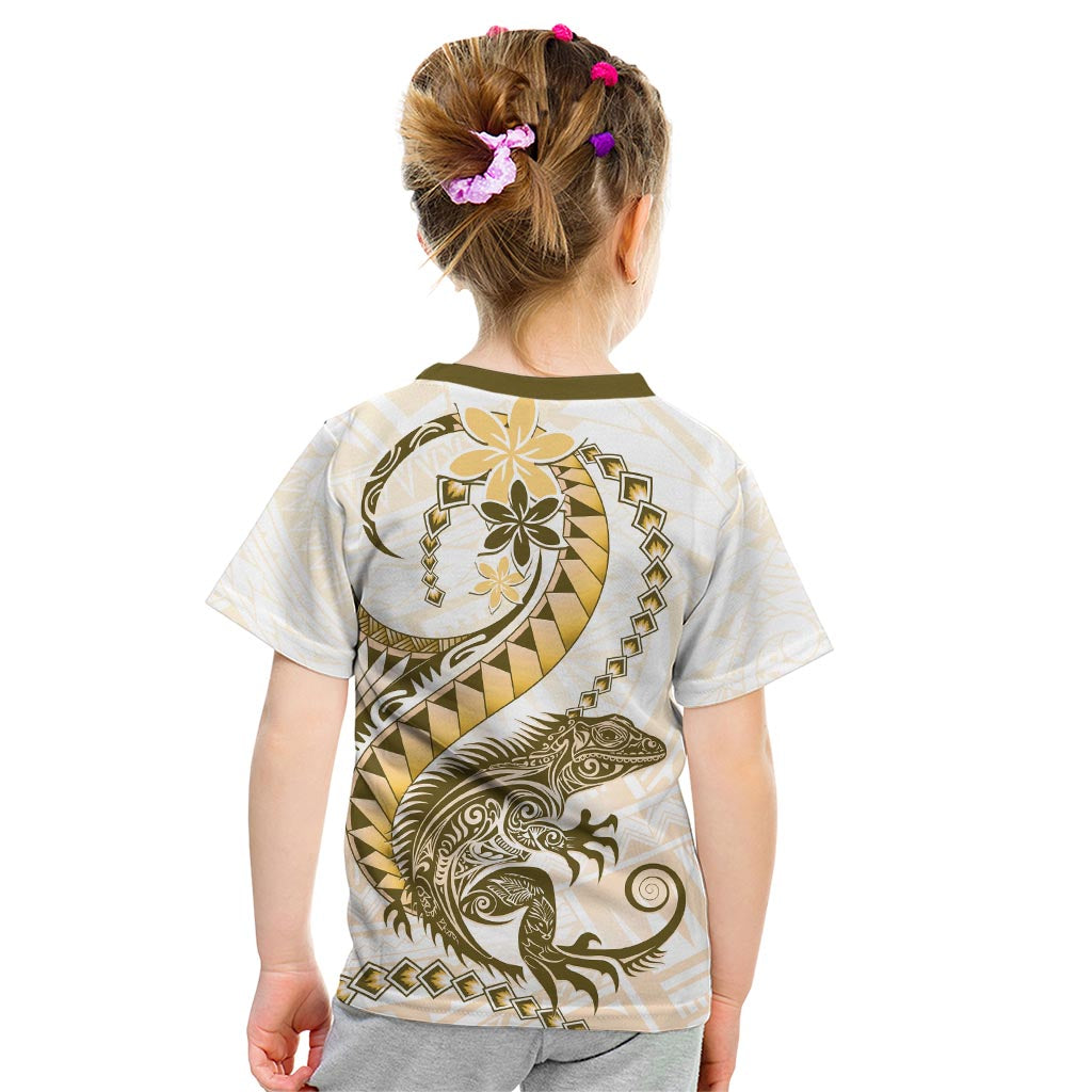 Gold Maori Tuatara Kid T Shirt Luxury Pastel Pattern LT01 - Polynesian Pride
