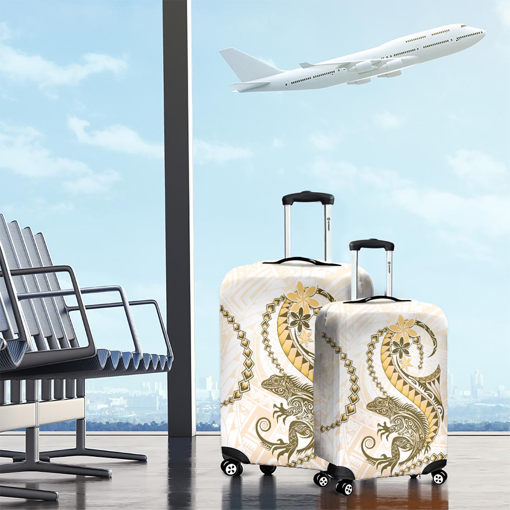 Gold Maori Tuatara Luggage Cover Luxury Pastel Pattern