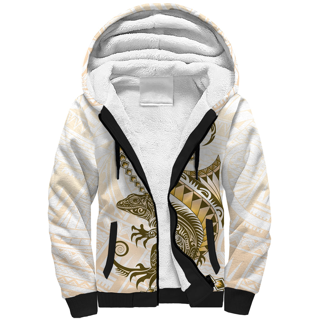 Gold Maori Tuatara Sherpa Hoodie Luxury Pastel Pattern