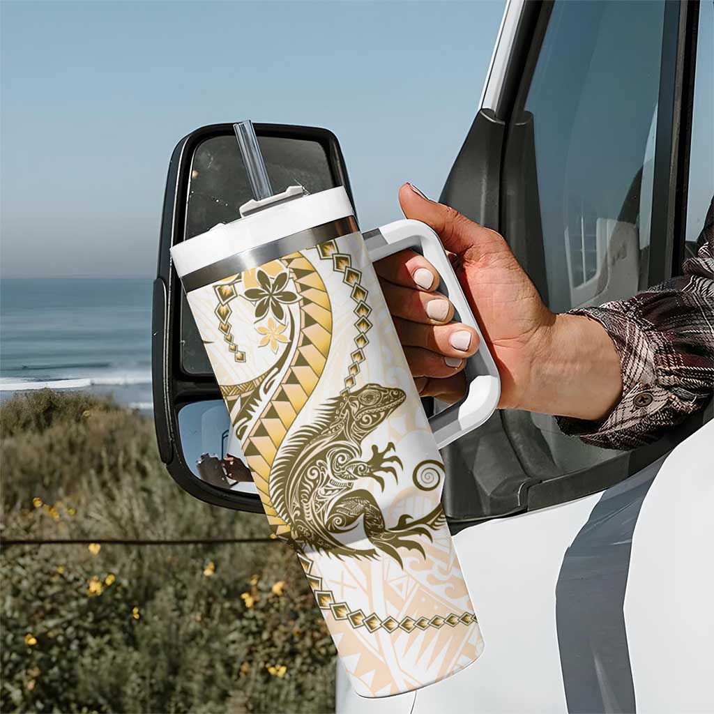 Gold Maori Tuatara Tumbler With Handle Luxury Pastel Pattern