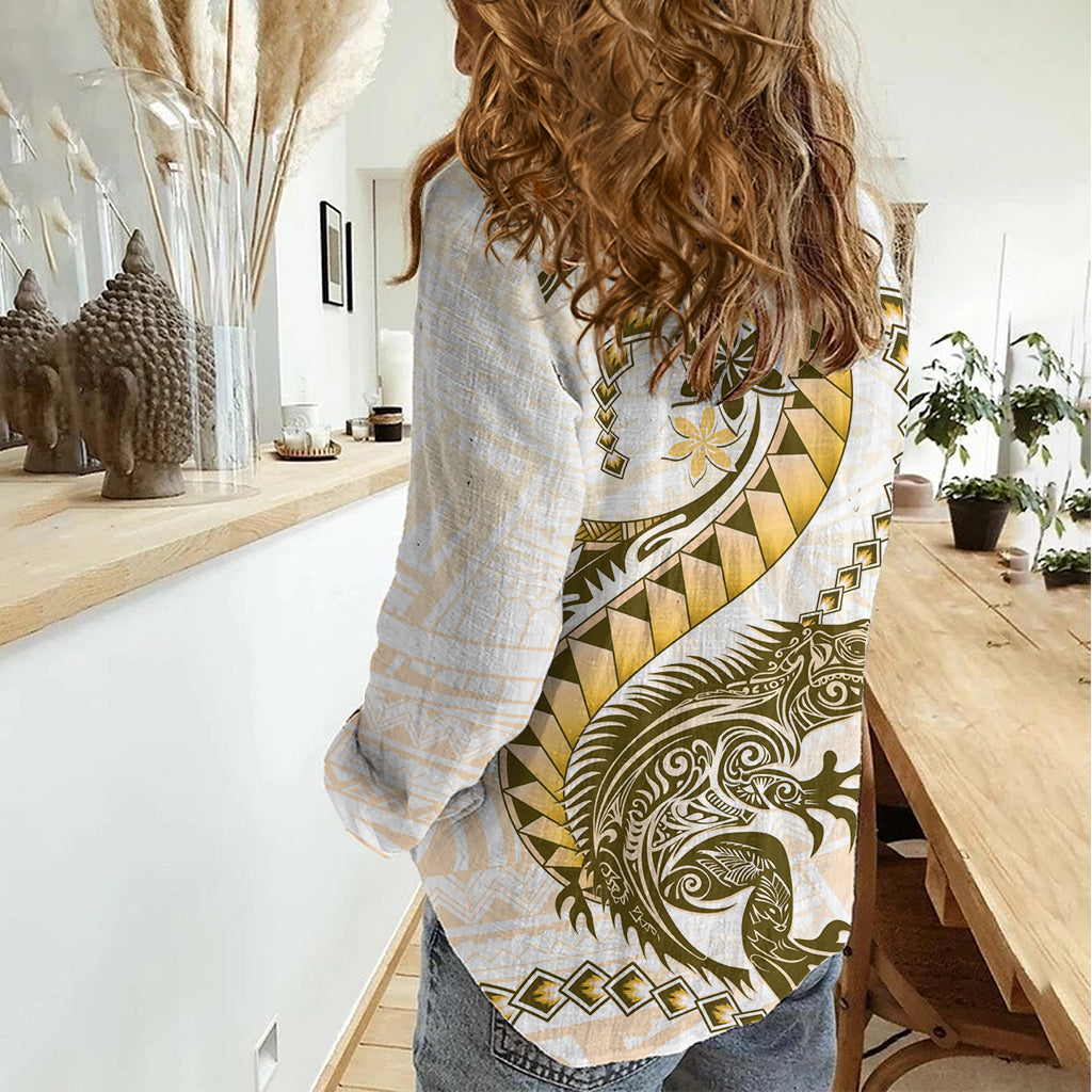 Gold Maori Tuatara Women Casual Shirt Luxury Pastel Pattern LT01 - Polynesian Pride