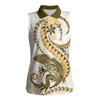 Gold Maori Tuatara Women Sleeveless Polo Shirt Luxury Pastel Pattern