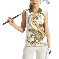 Gold Maori Tuatara Women Sleeveless Polo Shirt Luxury Pastel Pattern