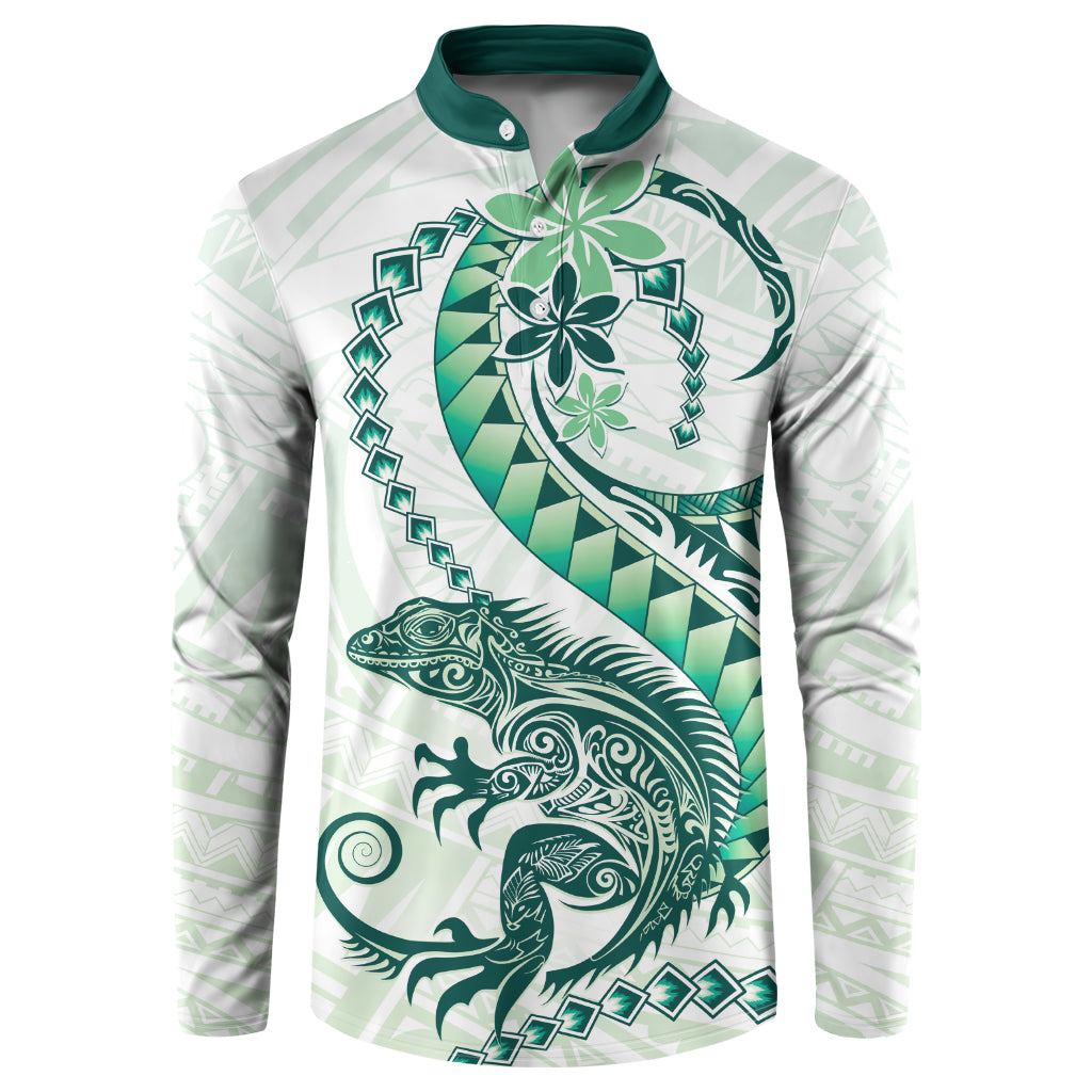 Green Maori Tuatara Button Sweatshirt Luxury Pastel Pattern