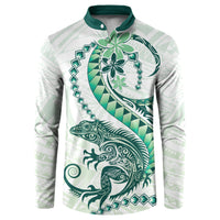 Green Maori Tuatara Button Sweatshirt Luxury Pastel Pattern