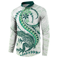 Green Maori Tuatara Button Sweatshirt Luxury Pastel Pattern