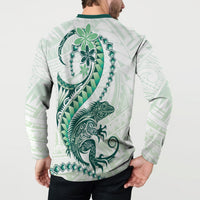 Green Maori Tuatara Button Sweatshirt Luxury Pastel Pattern