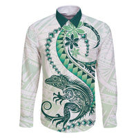 Green Maori Tuatara Family Matching Off Shoulder Maxi Dress and Hawaiian Shirt Luxury Pastel Pattern LT01 Dad's Shirt - Long Sleeve Green - Polynesian Pride