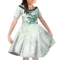 Green Maori Tuatara Family Matching Off Shoulder Short Dress and Hawaiian Shirt Luxury Pastel Pattern LT01 Daughter's Dress Green - Polynesian Pride