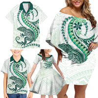 Green Maori Tuatara Family Matching Off Shoulder Short Dress and Hawaiian Shirt Luxury Pastel Pattern LT01 - Polynesian Pride