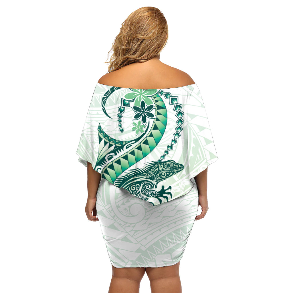 Green Maori Tuatara Family Matching Off Shoulder Short Dress and Hawaiian Shirt Luxury Pastel Pattern LT01 - Polynesian Pride