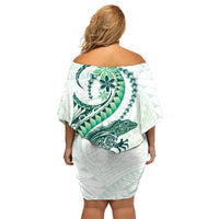 Green Maori Tuatara Family Matching Off Shoulder Short Dress and Hawaiian Shirt Luxury Pastel Pattern LT01 - Polynesian Pride