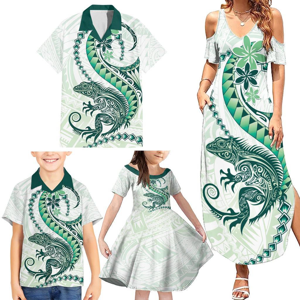 Green Maori Tuatara Family Matching Summer Maxi Dress and Hawaiian Shirt Luxury Pastel Pattern LT01 - Polynesian Pride